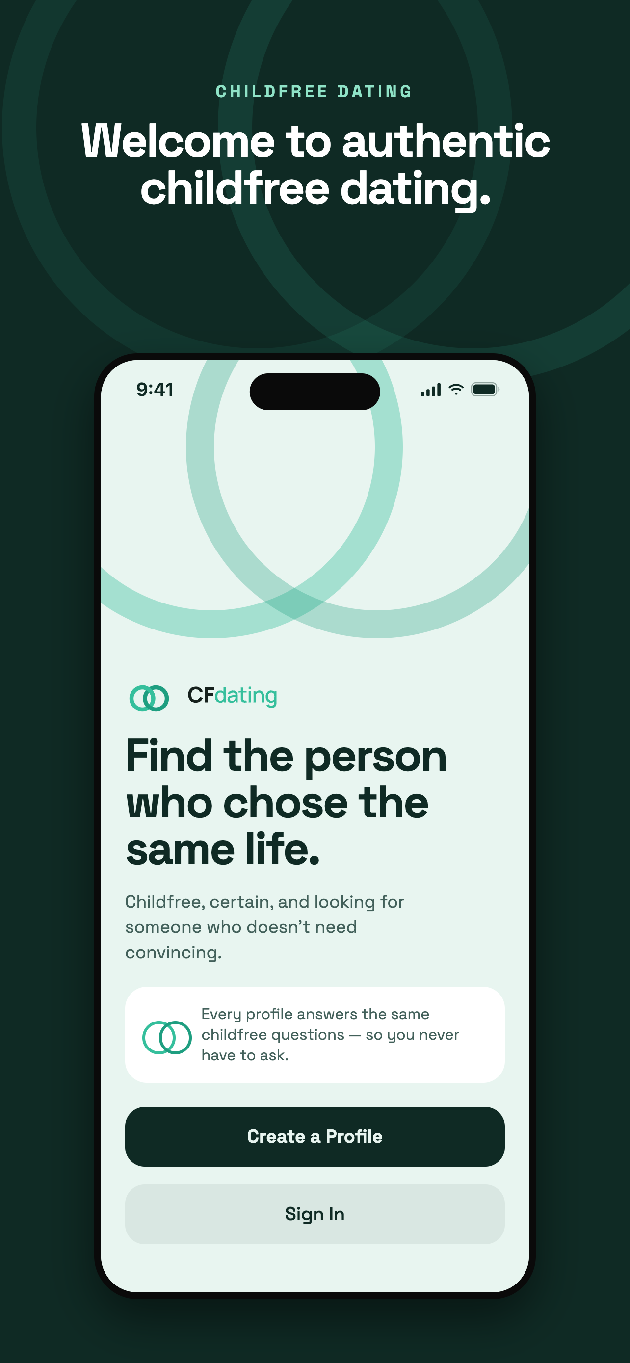 CFdating app welcome screen